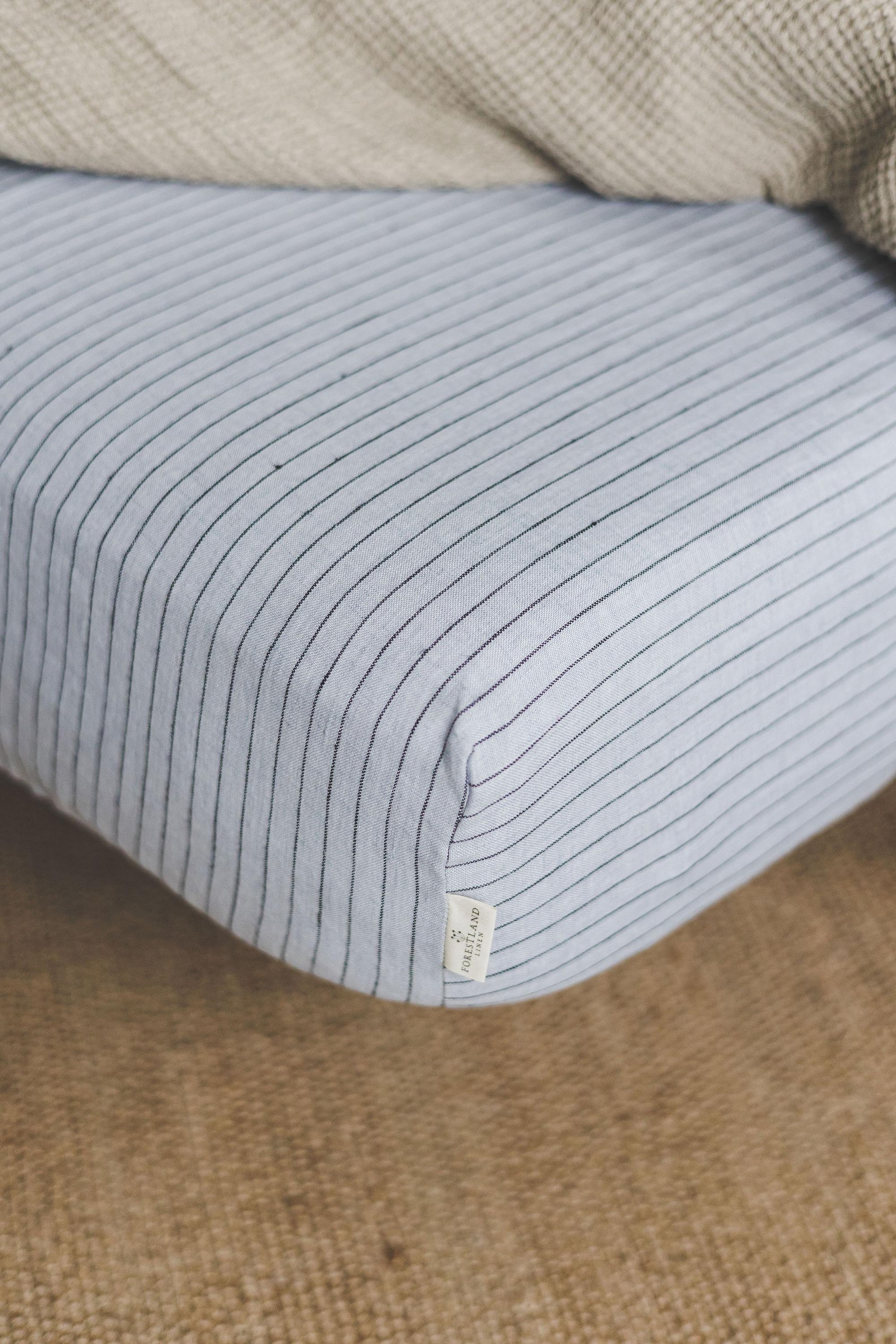 Striped Linen Fitted Sheet with Deep Pockets, Handmade Breathable Bedding, Natural Mattress Cover for Modern Homes and Relaxed Sleep Spaces.