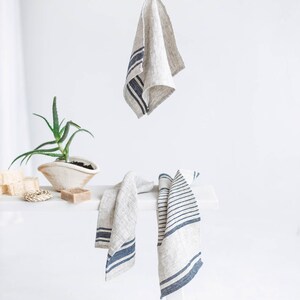 French style linen towels set of 2, Linen kitchen towels with loop, Thick linen hand towels, Rustic linen tea towels in various colors. image 9