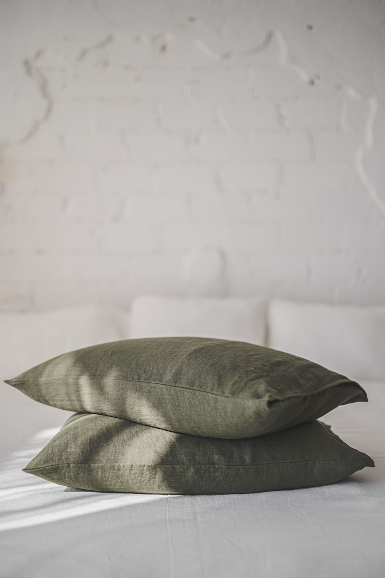 Linen pillowcase in various colors, Standard, Queen, King, Custom sizes pillow covers, Natural 100% linen cushion cover, European linen. image 7