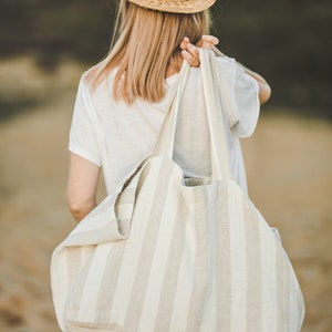 Linen beach bag, Oversized beach bag with pockets, White linen bag, Natural summer bag, Linen shoulder bag, Oversized tote bag, Eco bag. image 3