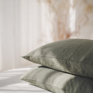 Linen pillowcase with envelope closure, Various colors available, Soft natural linen pillow cover, Standard, queen, king linen pillowcase. image 2