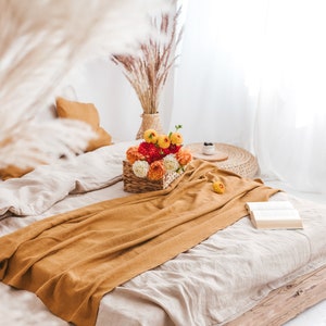 Burnt orange linen sofa cover, Natural linen throw blanket, Heavyweight linen bed blanket, Handmade sofa throw, Softened linen blanket. image 8