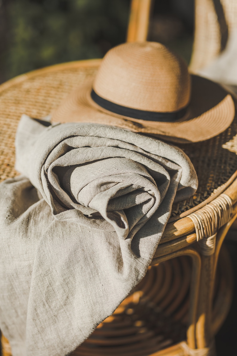 Natural linen beach blanket, Undyed linen summer blanket, Linen picnic blanket, Natural throw blanket, Camping linen blanket, Linen plaid. image 6