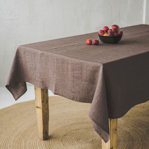 White linen tablecloth with black stripes, Handmade natural linen tablecloth, Rectangle, square tablecloth, Linen tablecloth for home decor. image 9
