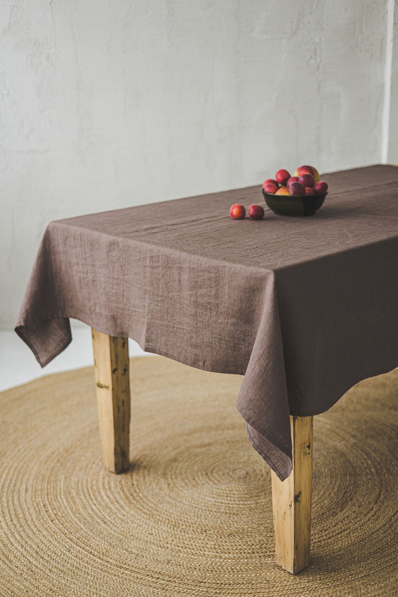 White linen tablecloth with black stripes, Handmade natural linen tablecloth, Rectangle, square tablecloth, Linen tablecloth for home decor. image 9