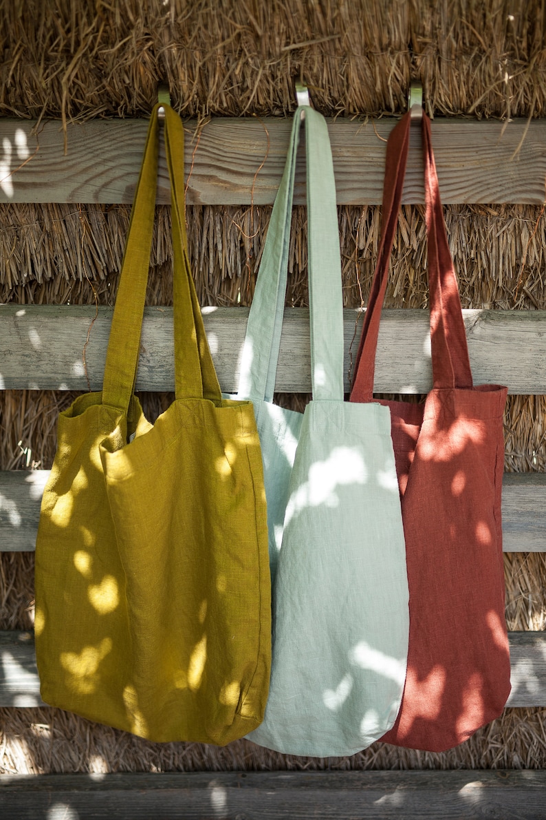 Light blue linen tote bag, Natural linen bag for everyday use, Sky blue linen bag, Ocean tote bag, Casual linen bag for women, Eco bag. image 4