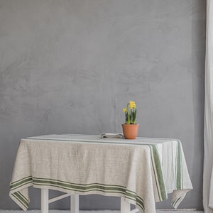 French style linen tablecloth, Washed natural linen tablecloth, Vintage linen tablecloth, Striped linen tablecloth in various colors. image 8