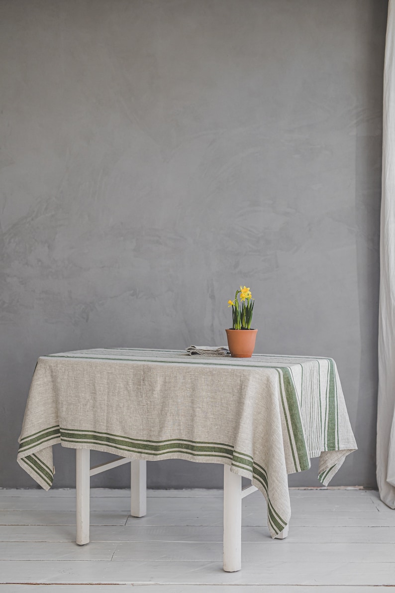 French style linen tablecloth, Washed natural linen tablecloth, Vintage linen tablecloth, Striped linen tablecloth in various colors. image 8