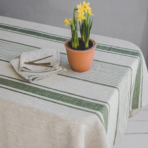 Striped linen tablecloth, French style linen tablecloth, Washed heavyweight linen tablecloth, Vintage linen tablecloth in various colors. image 8