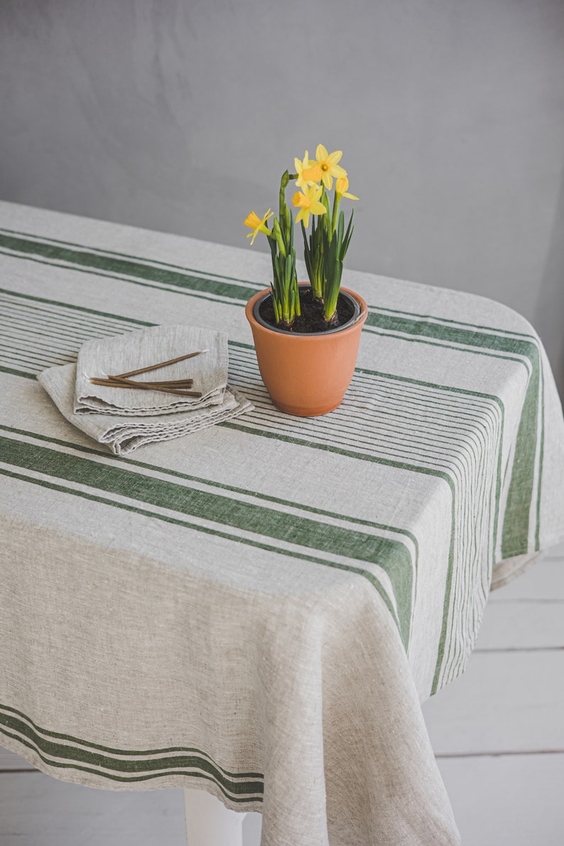 Striped linen tablecloth, French style linen tablecloth, Washed heavyweight linen tablecloth, Vintage linen tablecloth in various colors. image 8