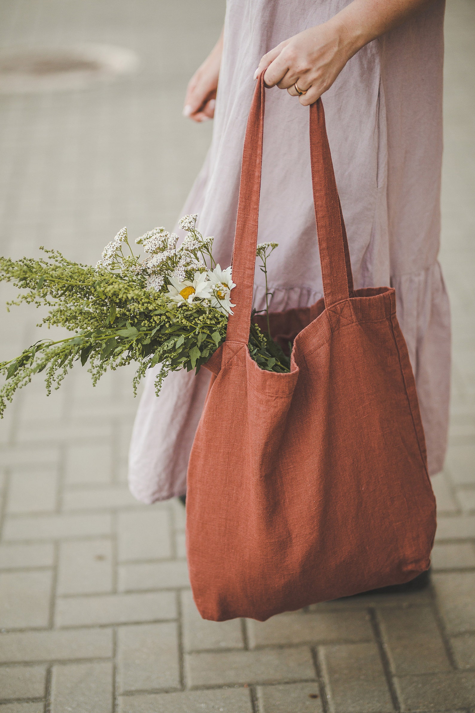 Linen Purse Terracotta Linen Bag, Handmade Tote Bag for Women and Men, Casual Tote ...