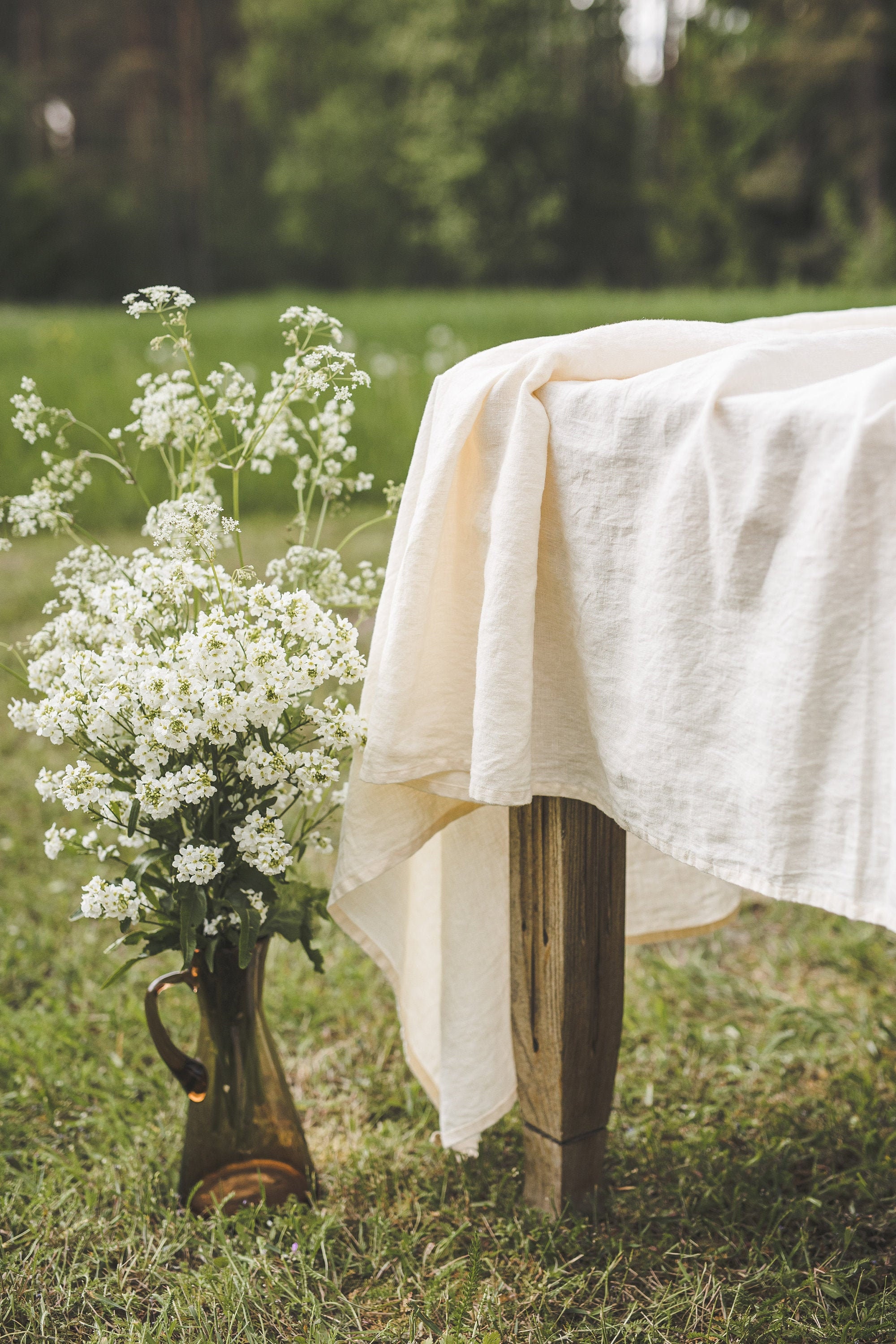 Nappe en Lin Crème, Nappe de Style Fermier, Grande Nappe Lin, Biologique Naturel, Faite à La Main.