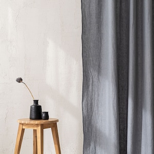 Grey linen curtain, Handcrafted custom length linen curtain, Natural linen curtain in various colors, Linen home decor, Window treatments. image 3