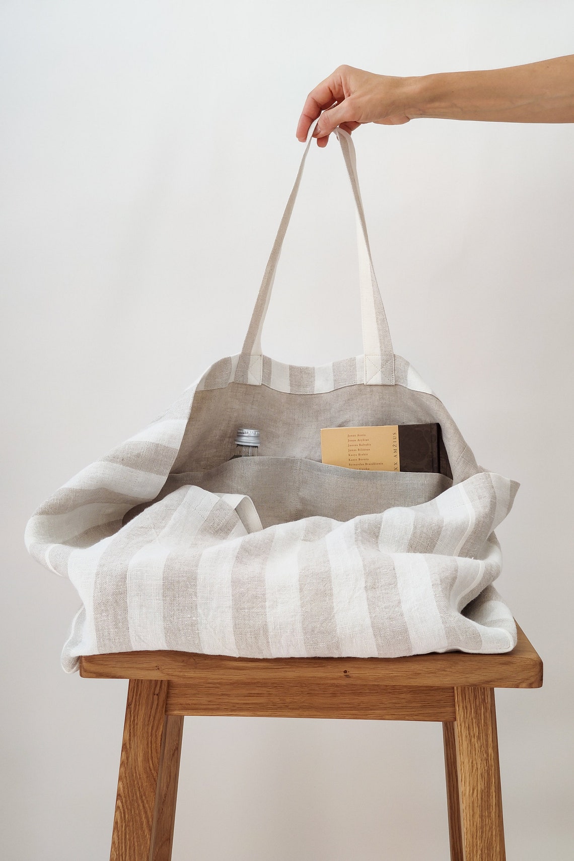 Linen Beach Bag Oversized Beach Bag With Pockets White Linen Etsy