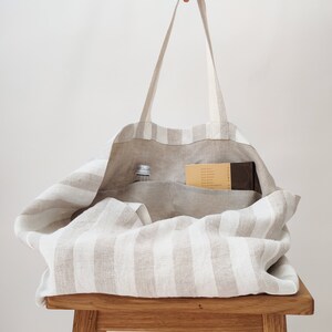 Linen Beach Bag, Oversized Beach Bag With Pockets, White Linen Bag ...