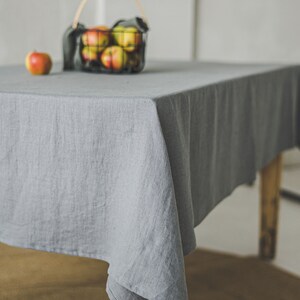 Grey linen tablecloth, Softened natural linen tablecloth, Rectangle, square linen table cloth, Dining table decor, Handmade tablecloth. image 2