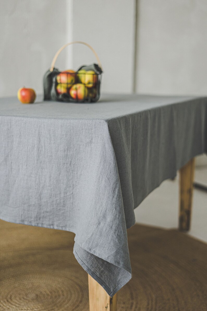 Grey linen tablecloth, Softened natural linen tablecloth, Rectangle, square linen table cloth, Dining table decor, Handmade tablecloth. image 2