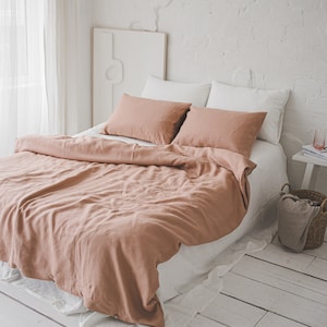 Linen duvet cover in misty rose, Natural softened linen duvet cover with coconut buttons, King, queen, twin duvet cover, Pink linen bedding. image 8