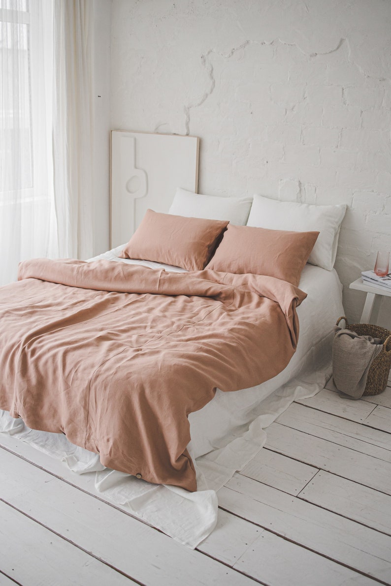 Linen duvet cover in misty rose, Natural softened linen duvet cover with coconut buttons, King, queen, twin duvet cover, Pink linen bedding. image 8