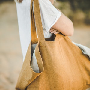 Forest green linen beach bag, Natural linen summer bag with lining, Oversized linen shoulder bag, Large handmade linen tote bag, Eco bag. image 9