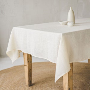 White linen tablecloth with black stripes, Handmade natural linen tablecloth, Rectangle, square tablecloth, Linen tablecloth for home decor. image 5