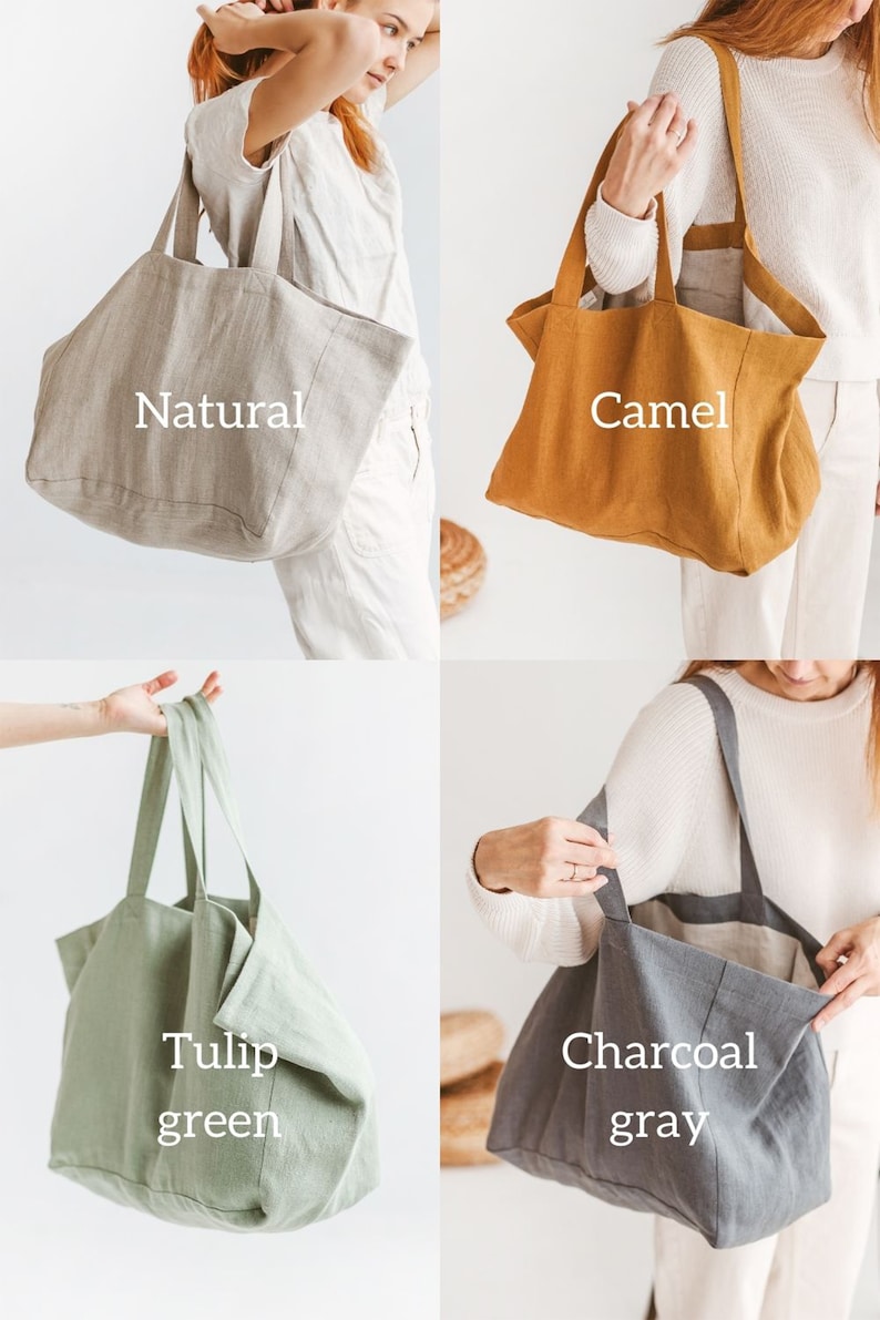 Large linen beach bag, Natural linen summer bag, Oversized linen bag with lining, Handmade linen tote bag, Natural beach bag, Eco bag. image 10