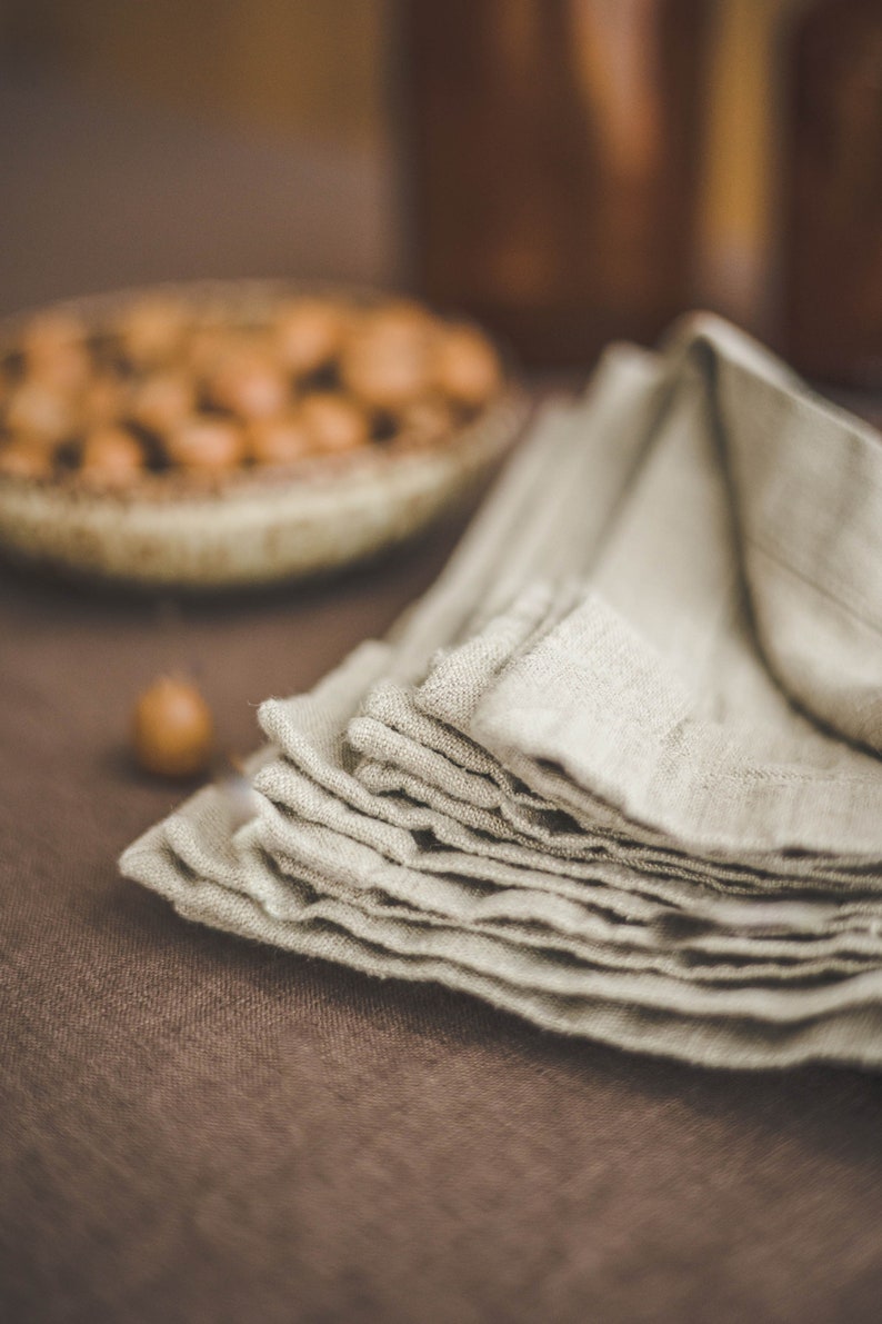 Natural linen napkins, Washed heavyweight linen napkins in various colors, Dining table napkins, Rustic linen napkins with mitered corners. image 2