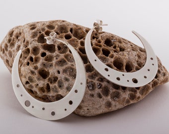 Silver 925 Handmade Hand made. Half Moon Crater Earrings