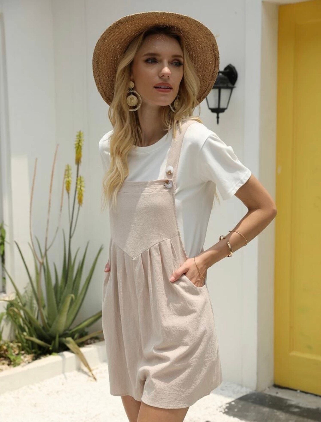 Romper Overall Khaki Cotton Pockets Womens Summer Clothing Etsy