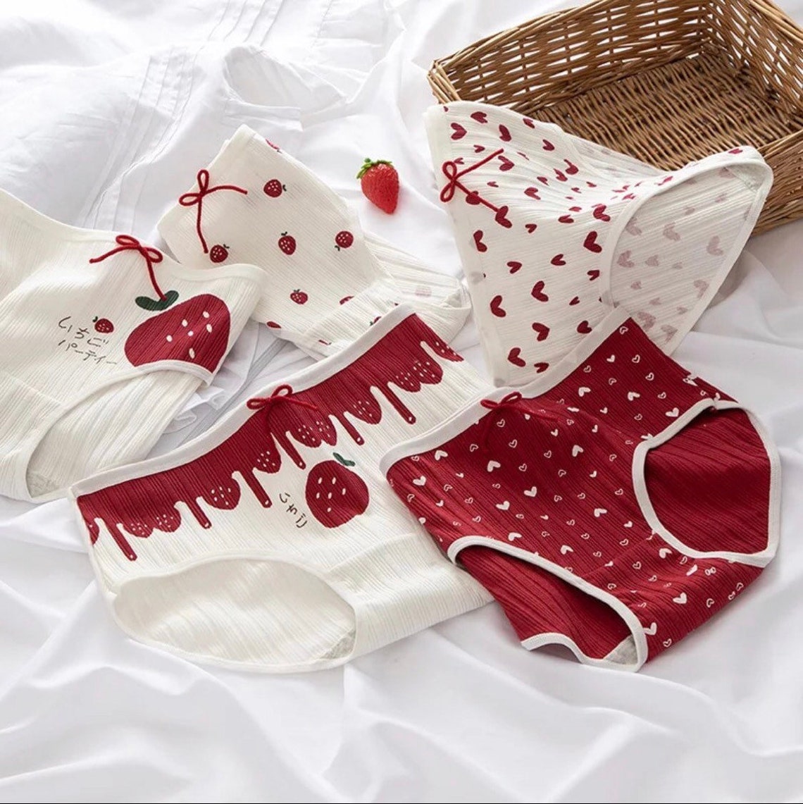 Strawberry underwear cotton set 3PC cute comfy womens ladies Etsy