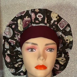 Halloween Potions Bouffant Style Scrub Cap, Nurse Scrub Cap, Chemo Cap, Foodservice, Healthcare Worker