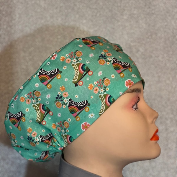 Roller Skating Euro Style Scrub Cap, Nurse Scrub Cap, Chemo Cap, Foodservice, Healthcare Worker