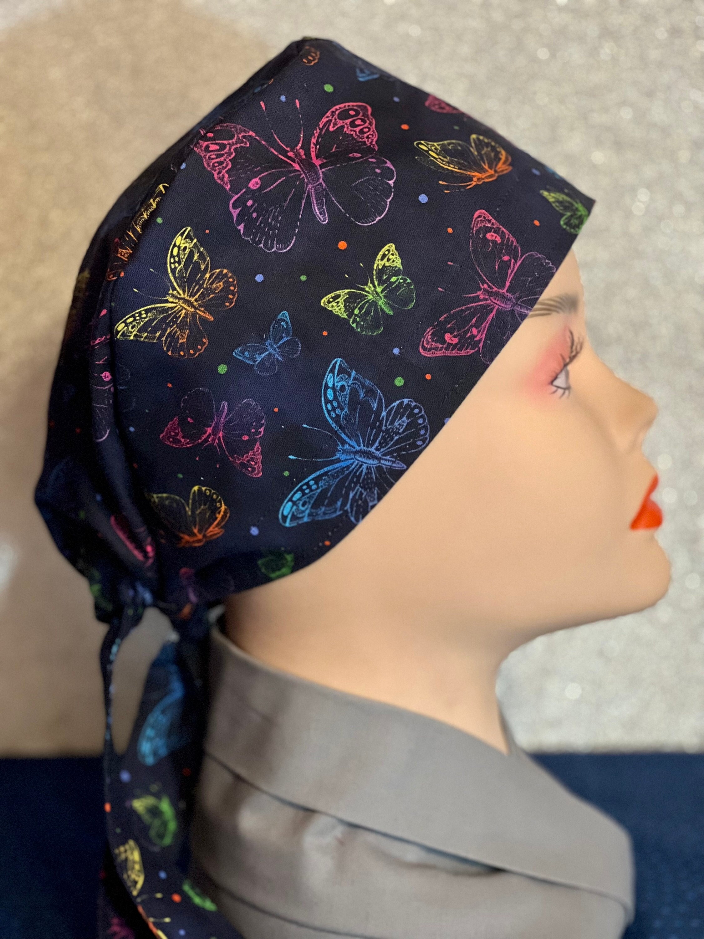 Women\'s Summer Beanie Boho Hats Adult Dwarf Hats Chemo Cap Pack Of 2 Butterfly Petite Butterfly Fringe Beanie Hats for Cancer Patients  main image 3