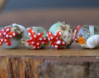 Lampwork Tropical Glass Beads, Handmade Beach Beads, Ocean Glass Beads, Sea Life Beads, Handmade Seashell Beads, Seastar Glass Bead,1 pc.MTO