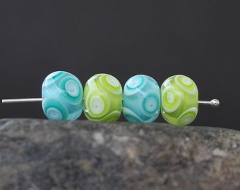 Lampwork Green Beads, Handmade Glass Beads, Boho Glass Beads, 1pc. SRA