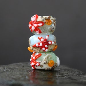 Lampwork Beach Glass Beads, Big Hole Tropical Beads, Pandora Beads, Sea Life Glass Beads, Starfish Beads, 1 pc, MTO