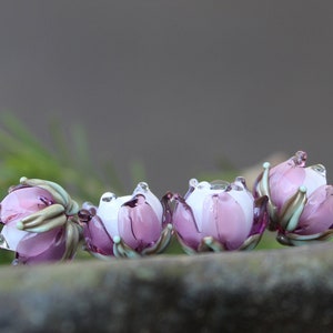 Lampwork Pink Lily Beads, Handmade Flower Glass Beads, Water Lily Glass Beads, 1 pc, MTO