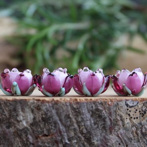 Lampwork Pink Lily Beads, Handmade Glass Flower Buds, Pink Water Lily Glass Beads, Lampwork Lily of The Valley, 1 pc , MTO