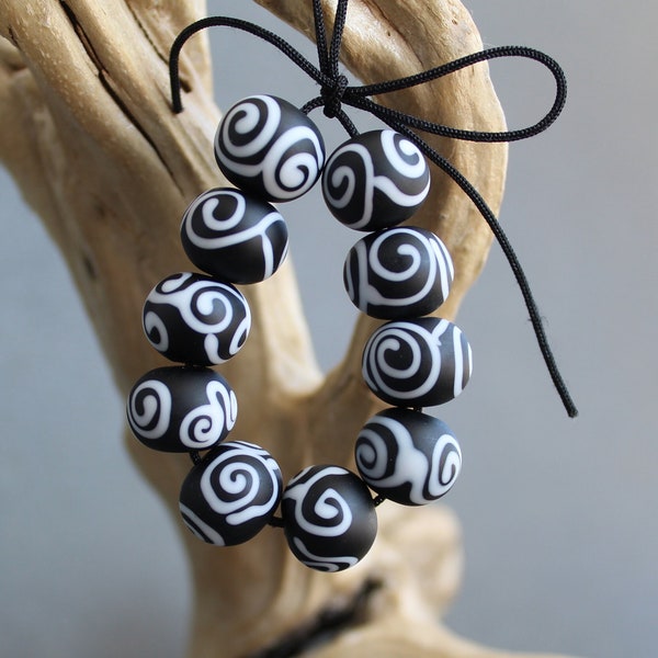 Lampwork Black and White Glass Beads, Handmade Beads, African Glass Beads, Small Matte Glass Beads