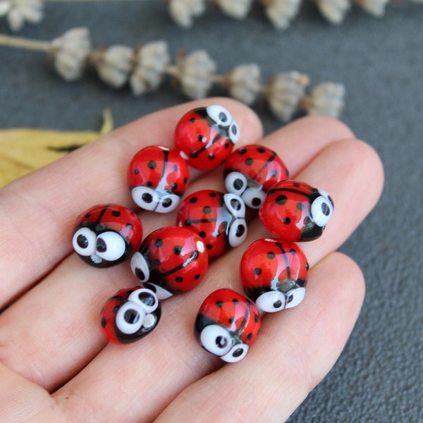Lampwork Ladybug Glass Beads, Handmade Ladybug Glass Beads, Lampwork Animal Beads, Red Ladybird Glass Beads,MTO