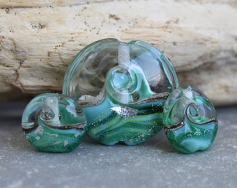 Lampwork Beach Beads, Handmade Tropical Glass Beads, Ocean Glass Beads