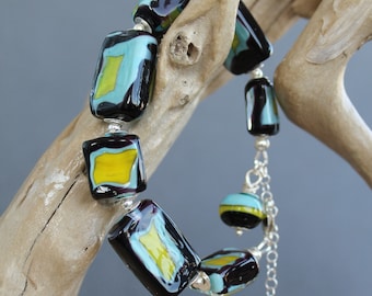 Lampwork Glass Bracelet: Handmade Sterling Silver Adjustable Jewelry