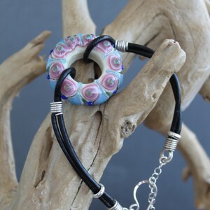 Lampwork Glass Bead Bracelet: Sterling Silver Leather Jewelry