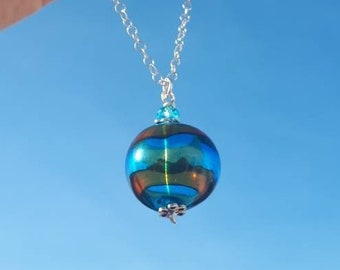 Handmade Lampwork Glass Necklace: Hollow Bead Pendant, Sterling Silver