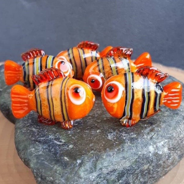 Perles de verre de poisson au chalumeau, perle de verre de poisson clown, perles de poisson faites à la main, perles de gros animaux, perle de verre de poisson orange, 1 pc. SRA, MTO