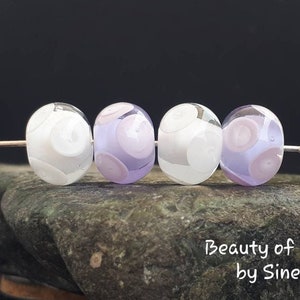 Lampwork Pink Glass Beads, Handmade White Glass Beads, Bohemian Lavender Beads, Boho Lilac Beads, 1 pc.