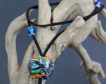 Lampwork Glass Necklace: Handmade Italian Glass Bead, Sterling Silver