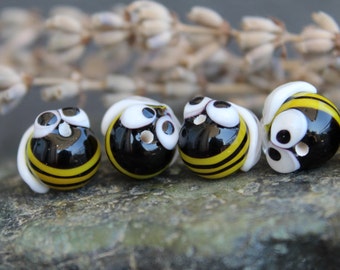 Lampwork Bumble Bee Glass Beads, Handmade Bee Beads, Glass Honey Bee Beads, Glass Animal Beads, Handmade Insect Beads , 1pc, SRA