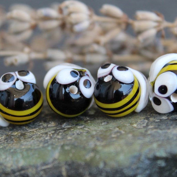 Lampwork Bumble Bee Glass Beads, Handmade Bee Beads, Glass Honey Bee Beads, Glass Animal Beads, Handmade Insect Beads , 1pc, SRA