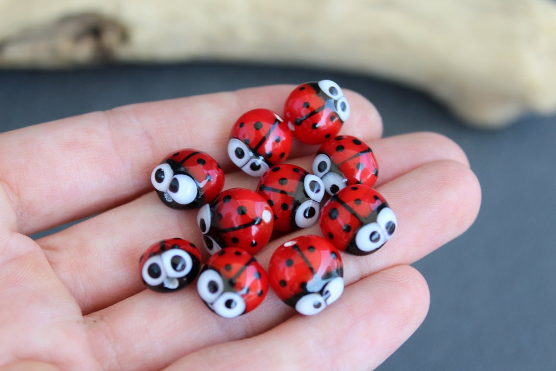 Lampwork Ladybug Glass Beads Handmade Ladybug Glass Beads Etsy